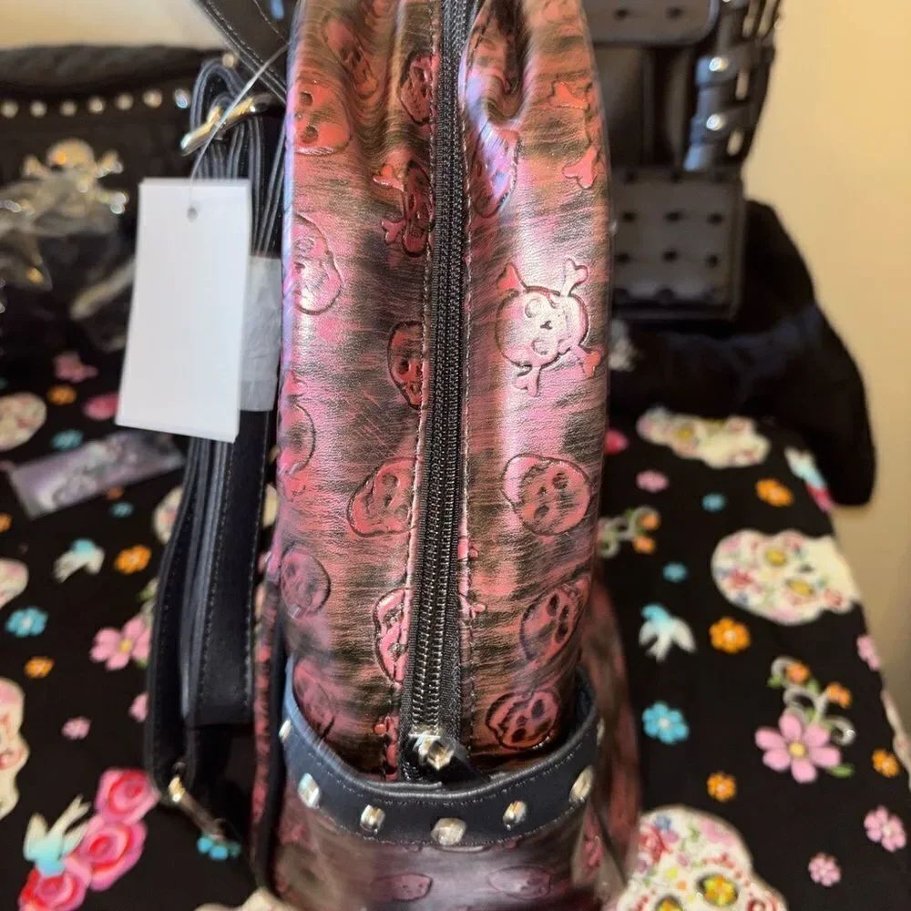 Pink 3D Skull Studded Backpack - Picture 4 of 6
